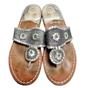 Jack Rogers Silver Glitter T-Strap Sandals Size 8 ?